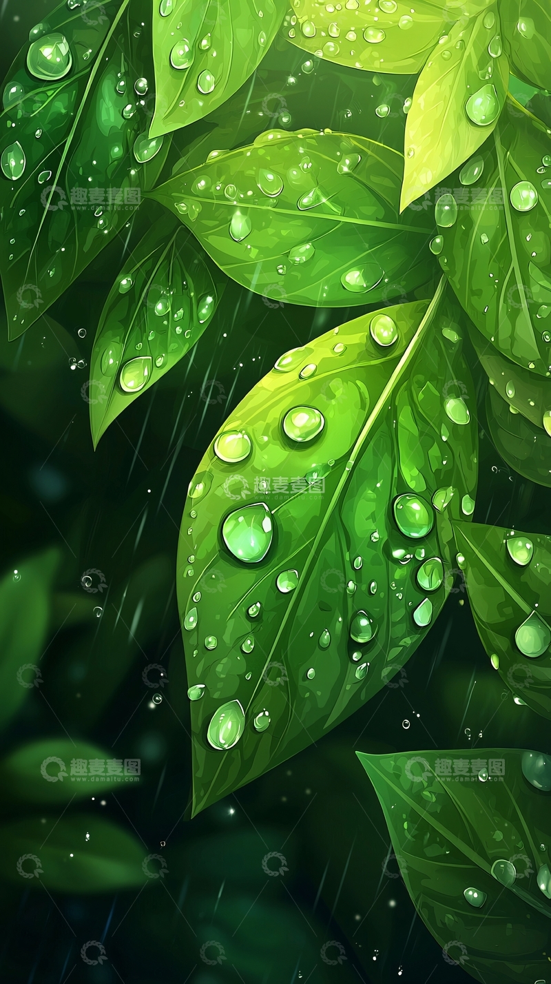 高清大图下载【趣麦麦图】雨后叶片上的水珠