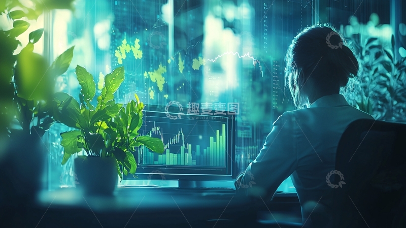 高清大图下载【趣麦麦图】夜间办公女性