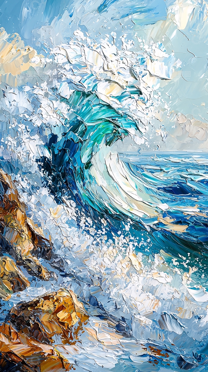 高清大图下载【趣麦麦图】波涛汹涌的海洋油画