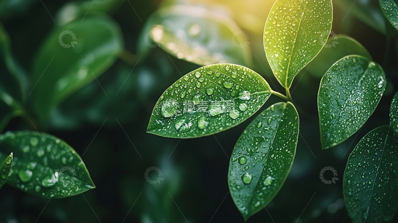 高清大图下载【趣麦麦图】绿叶上的水珠