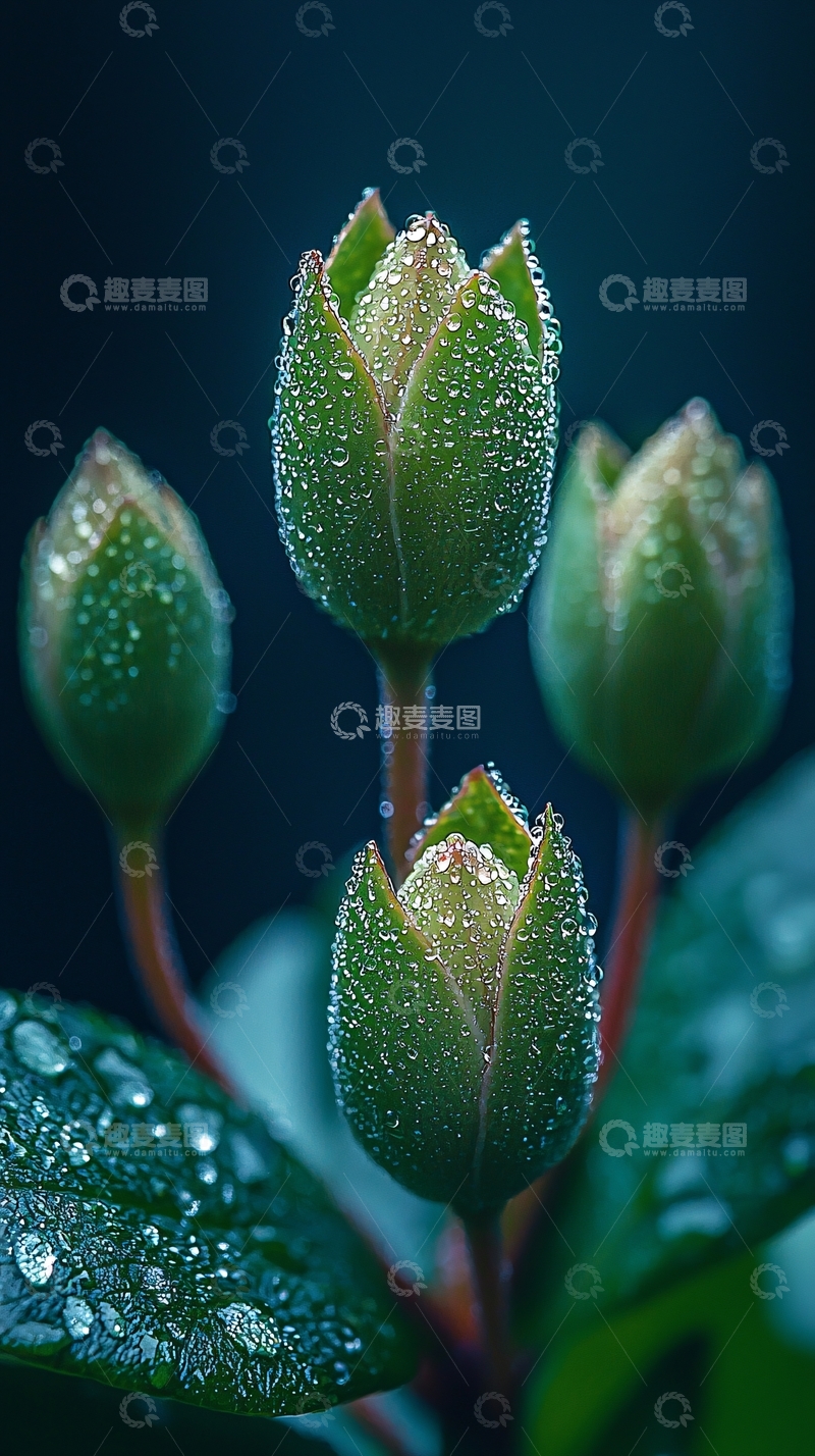 高清大图下载【趣麦麦图】带水珠的绿色花苞