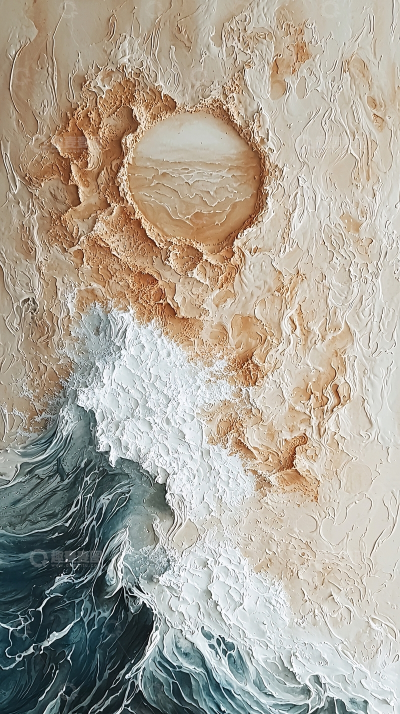 高清大图下载【趣麦麦图】海滩日落的肌理绘画