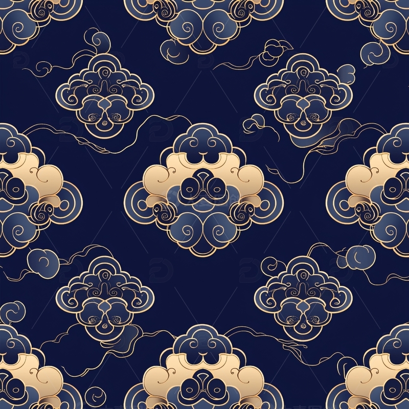 高清大图下载【趣麦麦图】金色祥云蓝色底纹图案