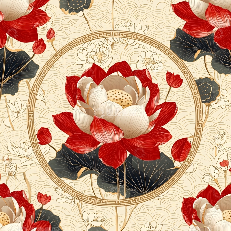 高清大图下载【趣麦麦图】红色荷花图案壁纸