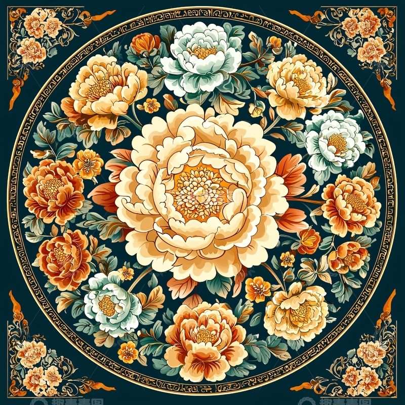 高清大图下载【趣麦麦图】圆形花卉图案设计