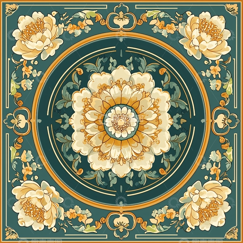 高清大图下载【趣麦麦图】圆形花卉图案