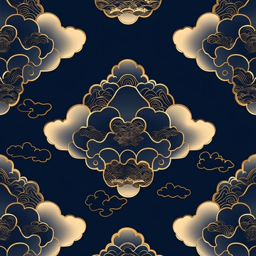 深蓝色背景上的金色祥云图案