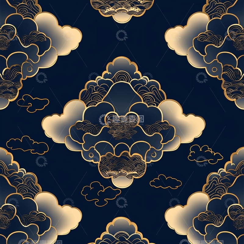 高清大图下载【趣麦麦图】深蓝色背景上的金色祥云图案