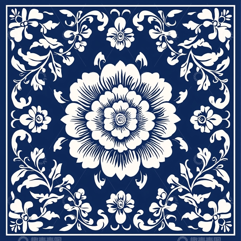 高清大图下载【趣麦麦图】蓝色花卉图案