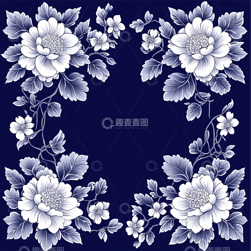 高清大图下载【趣麦麦图】白色花朵蓝色背景