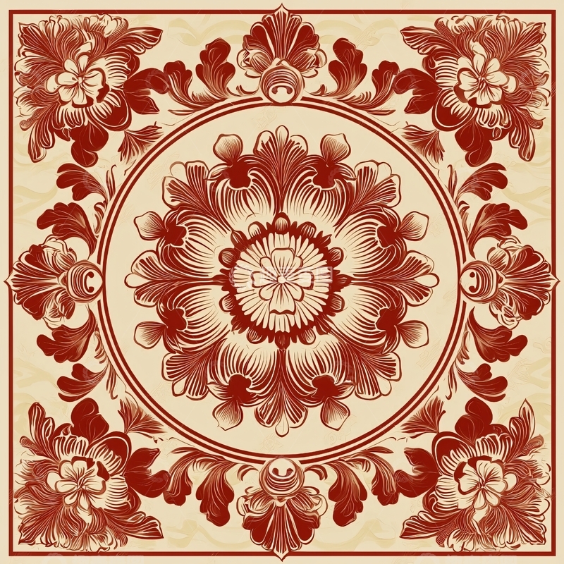 高清大图下载【趣麦麦图】红色花卉圆形对称图案