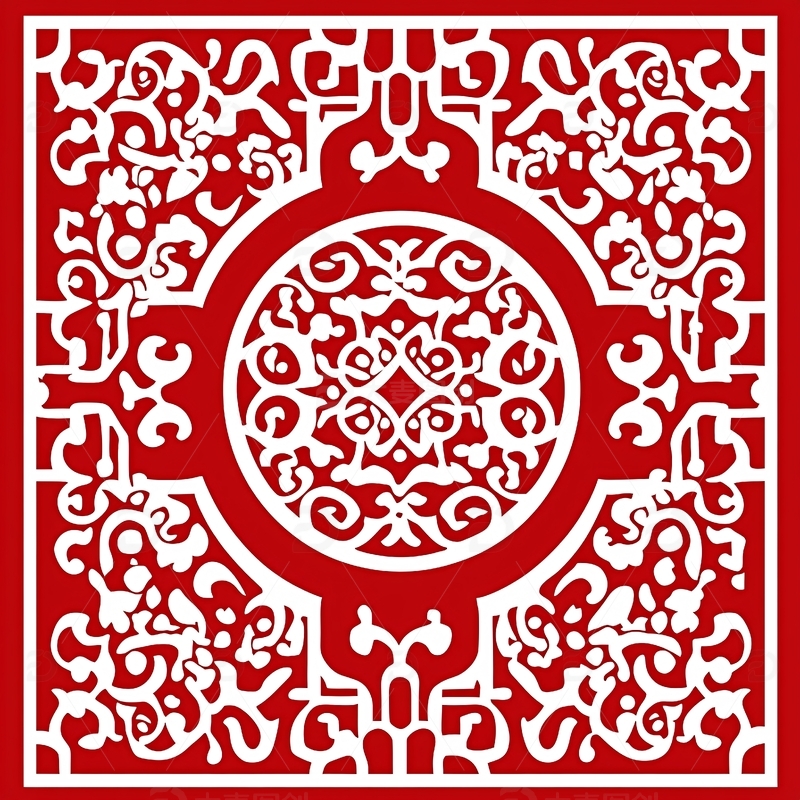 高清大图下载【趣麦麦图】红色背景下的白色镂空花纹图案
