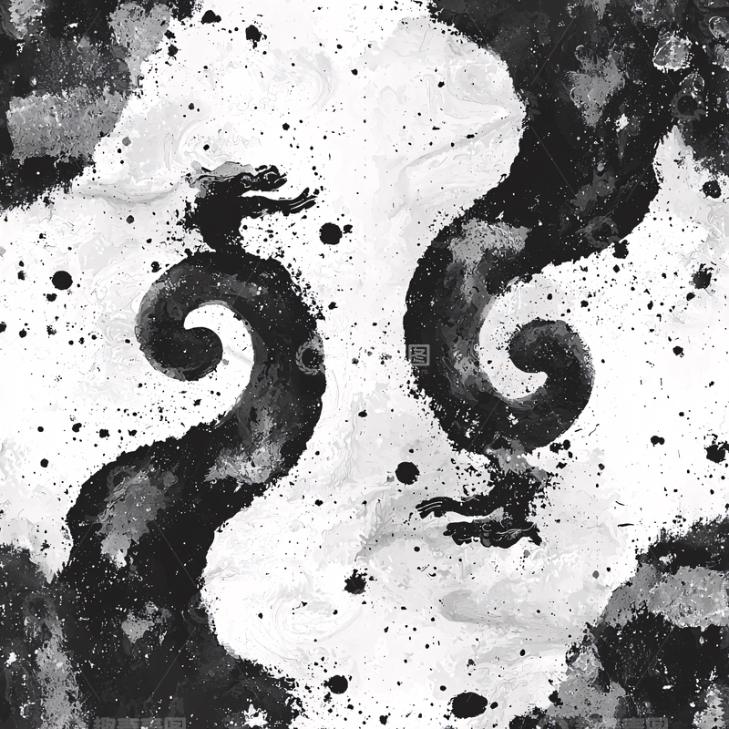 高清大图下载【趣麦麦图】水墨风格的龙形图案