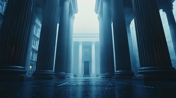 阴暗氛围的古典建筑廊柱