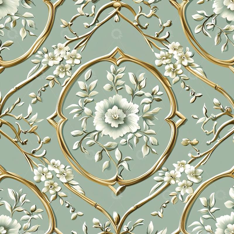 高清大图下载【趣麦麦图】浅绿色古典花卉壁纸