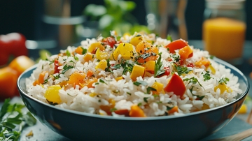 美味的彩色米饭配菜