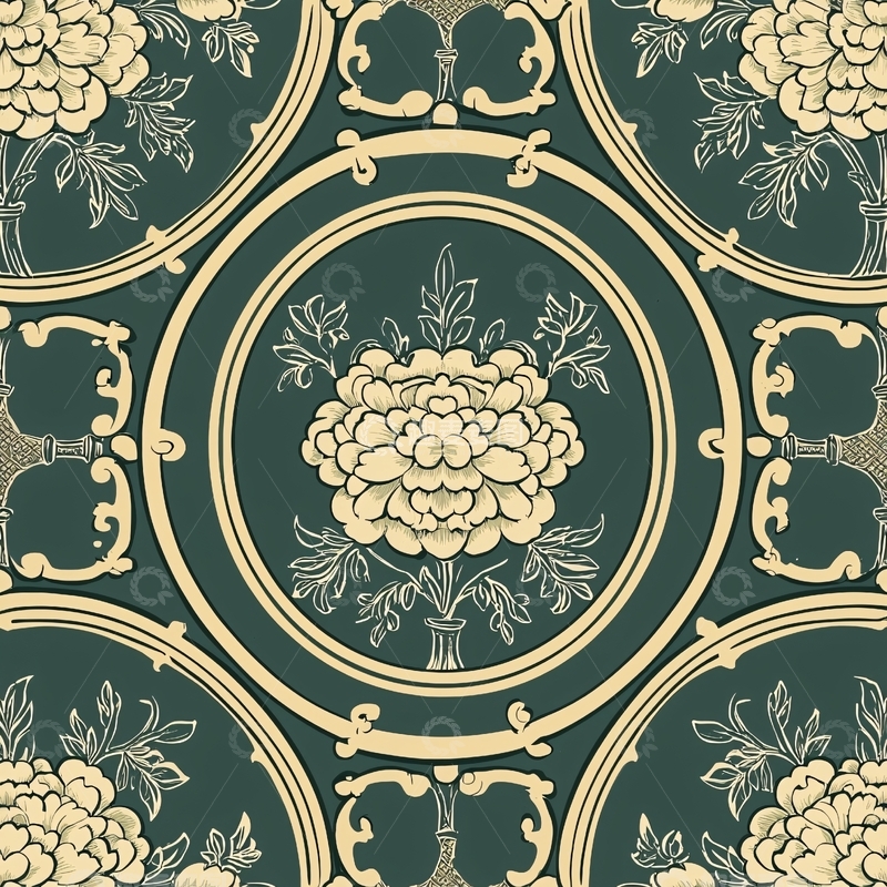 高清大图下载【趣麦麦图】圆形花卉古典图案