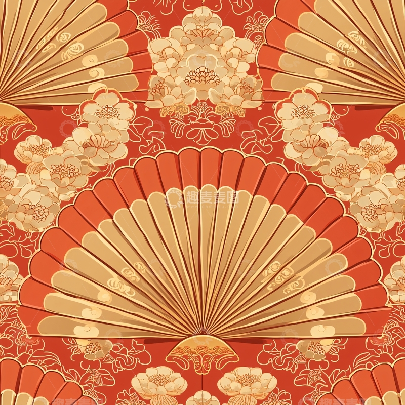 高清大图下载【趣麦麦图】扇子花卉图案的背景