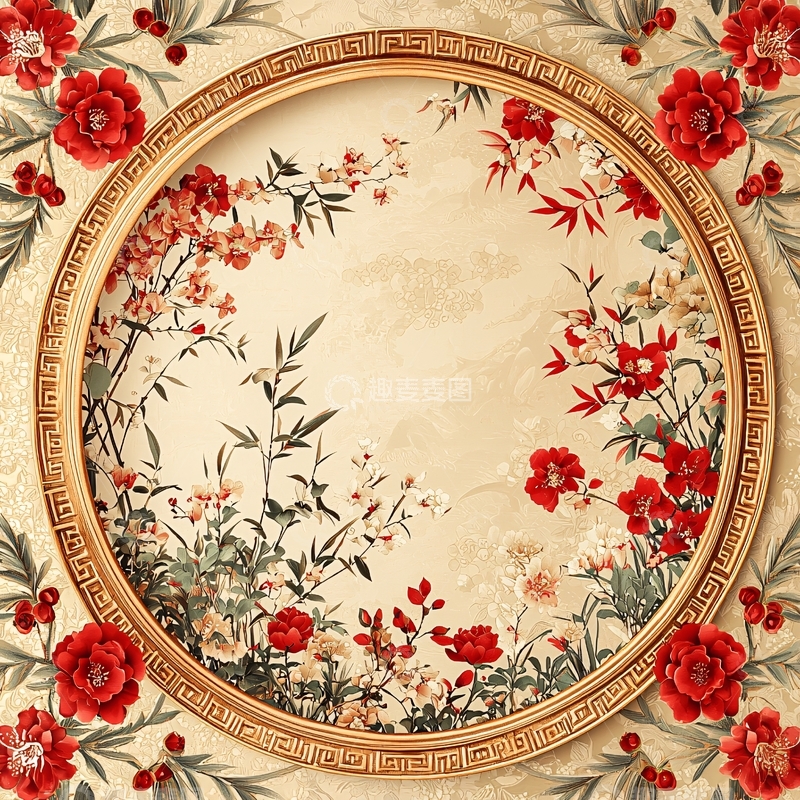高清大图下载【趣麦麦图】圆形花卉框架