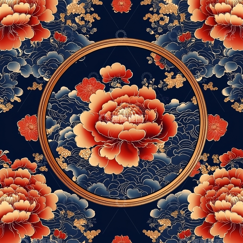 高清大图下载【趣麦麦图】红色牡丹花纹背景