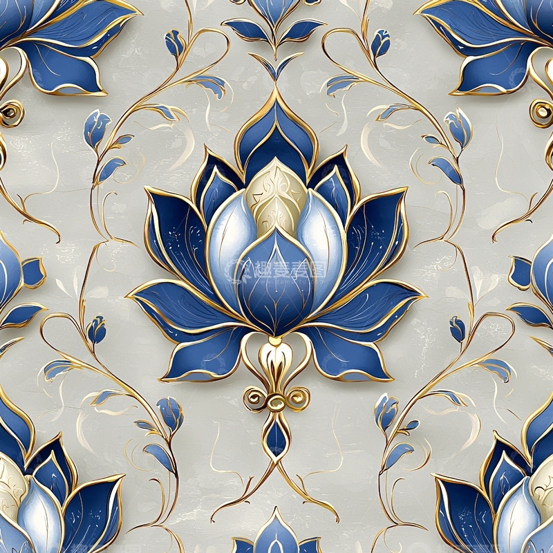 高清大图下载【趣麦麦图】蓝色莲花图案