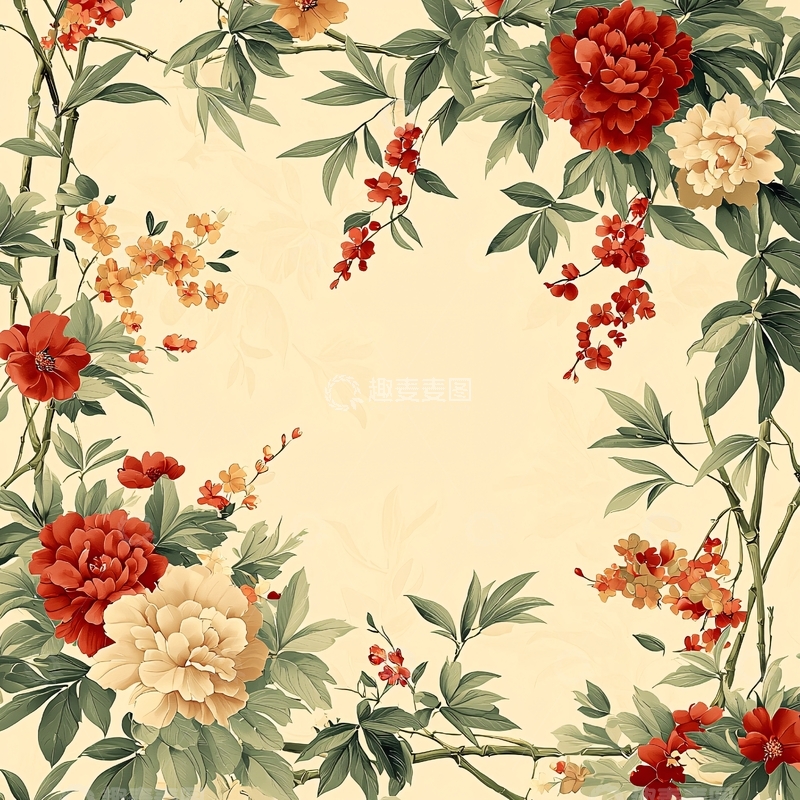 高清大图下载【趣麦麦图】国风花卉边框图案