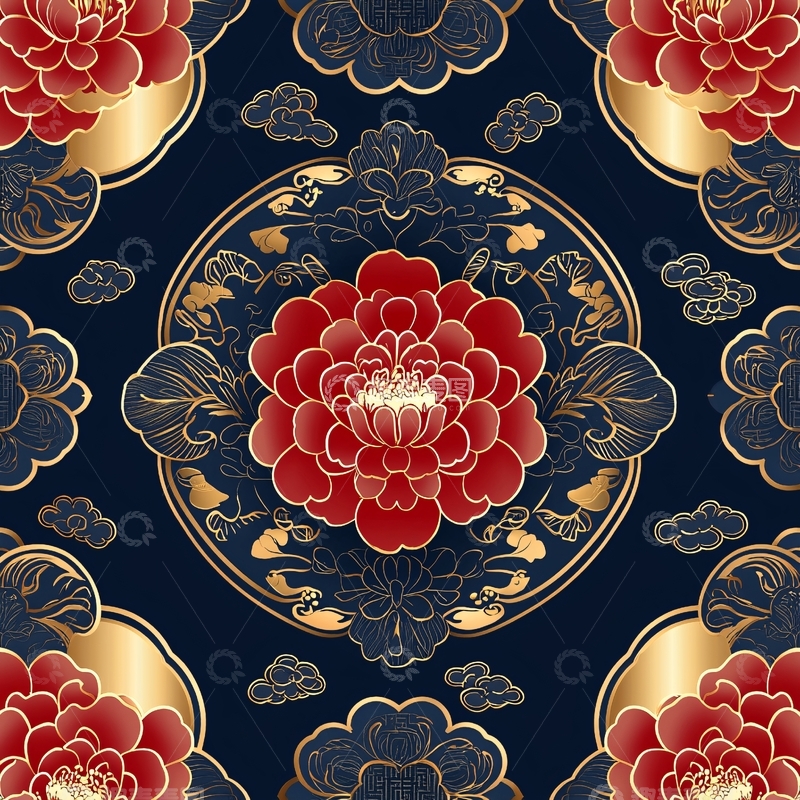 高清大图下载【趣麦麦图】红色牡丹花纹样底纹