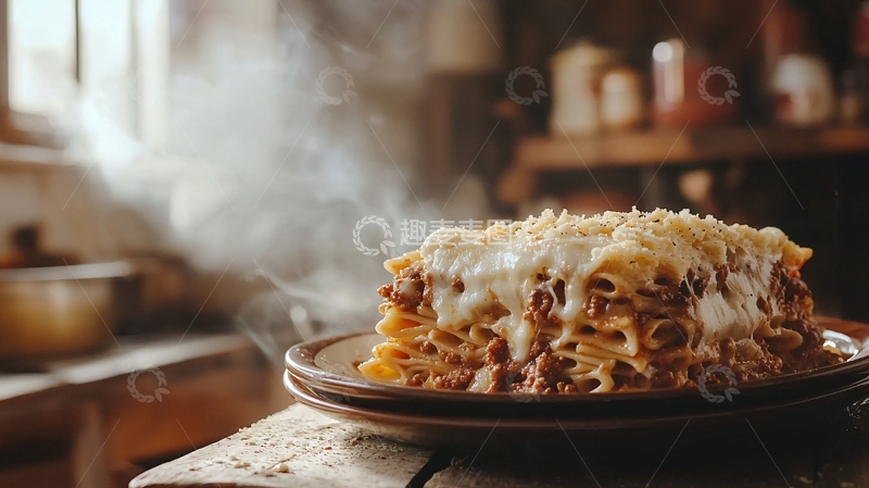 高清大图下载【趣麦麦图】热气腾腾的美味千层面