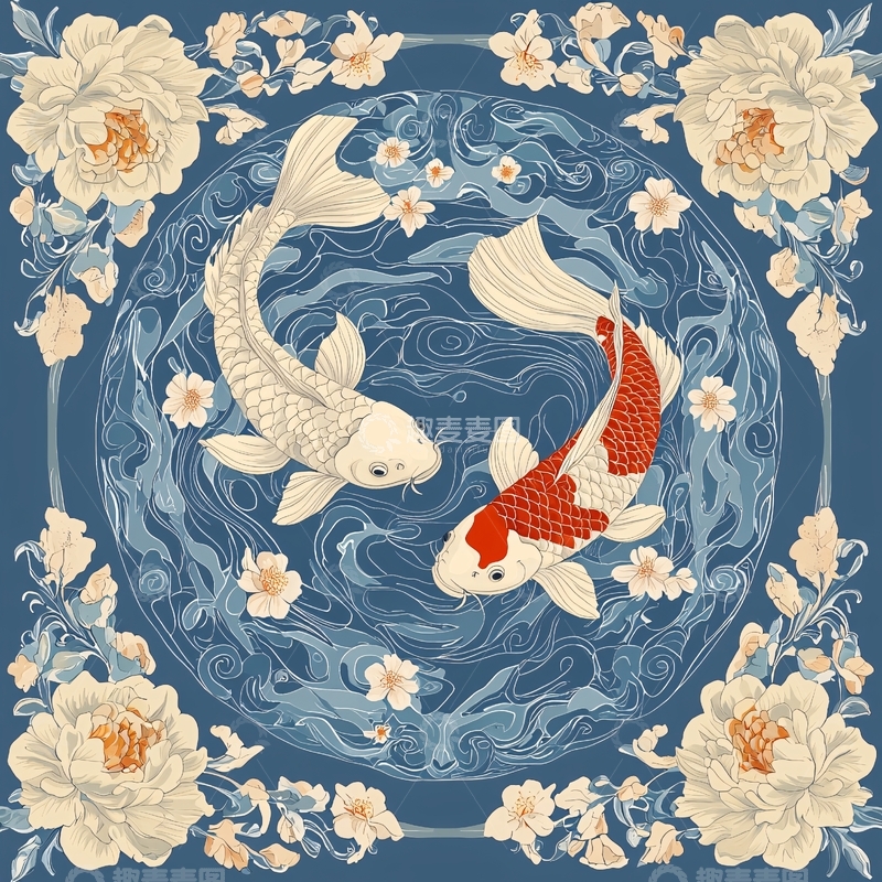 高清大图下载【趣麦麦图】锦鲤戏水