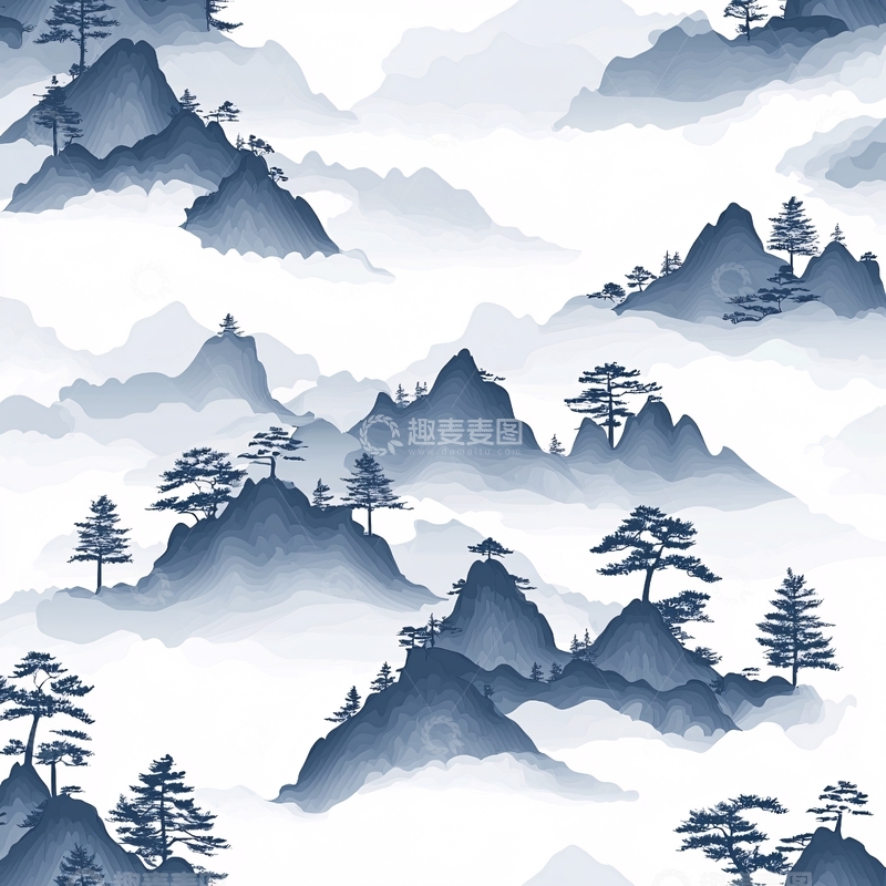 高清大图下载【趣麦麦图】水墨风山水背景图案