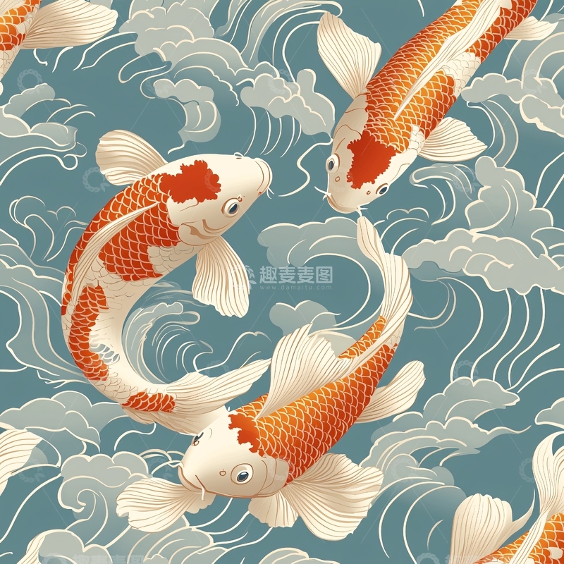 高清大图下载【趣麦麦图】锦鲤水波纹背景图案
