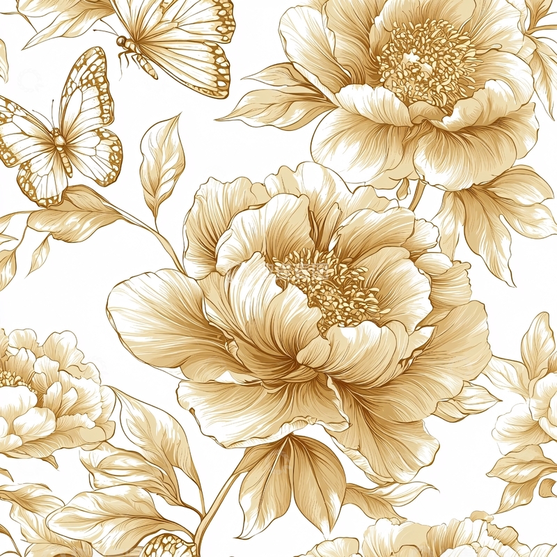 高清大图下载【趣麦麦图】金色花卉蝴蝶图案