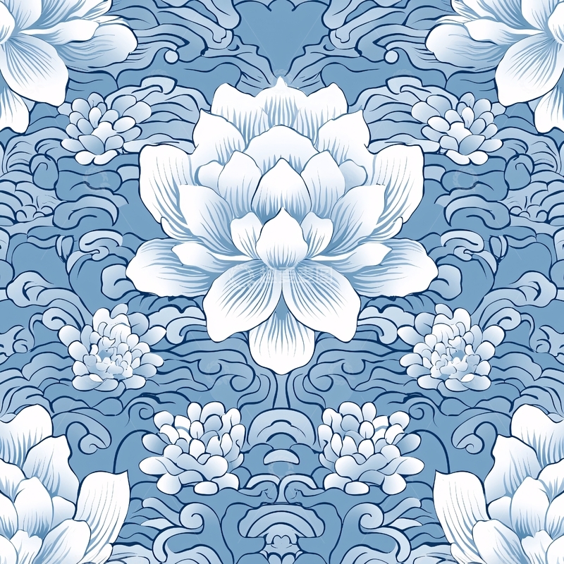 高清大图下载【趣麦麦图】青花瓷风格莲花纹样