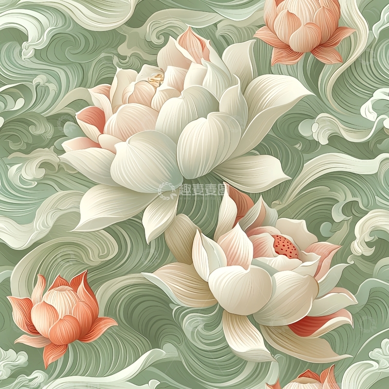 高清大图下载【趣麦麦图】淡雅莲花水波纹背景