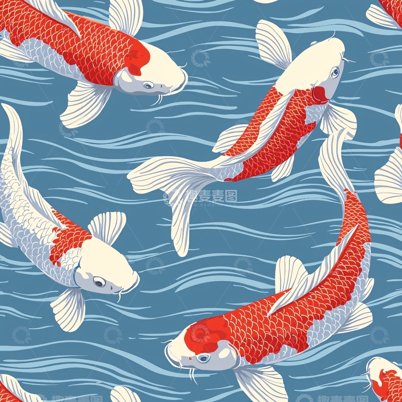 高清大图下载【趣麦麦图】锦鲤在水波中畅游