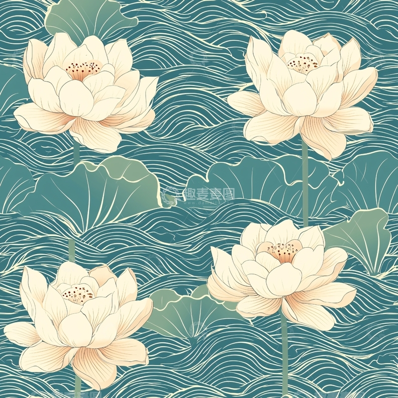 高清大图下载【趣麦麦图】淡雅荷花水波纹背景图