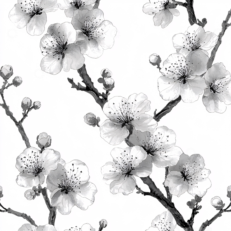 高清大图下载【趣麦麦图】水墨风白色花朵枝条