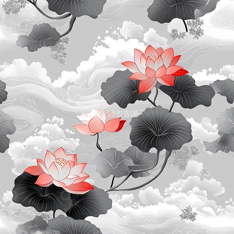 高清大图下载【趣麦麦图】国风荷花水墨意境壁纸