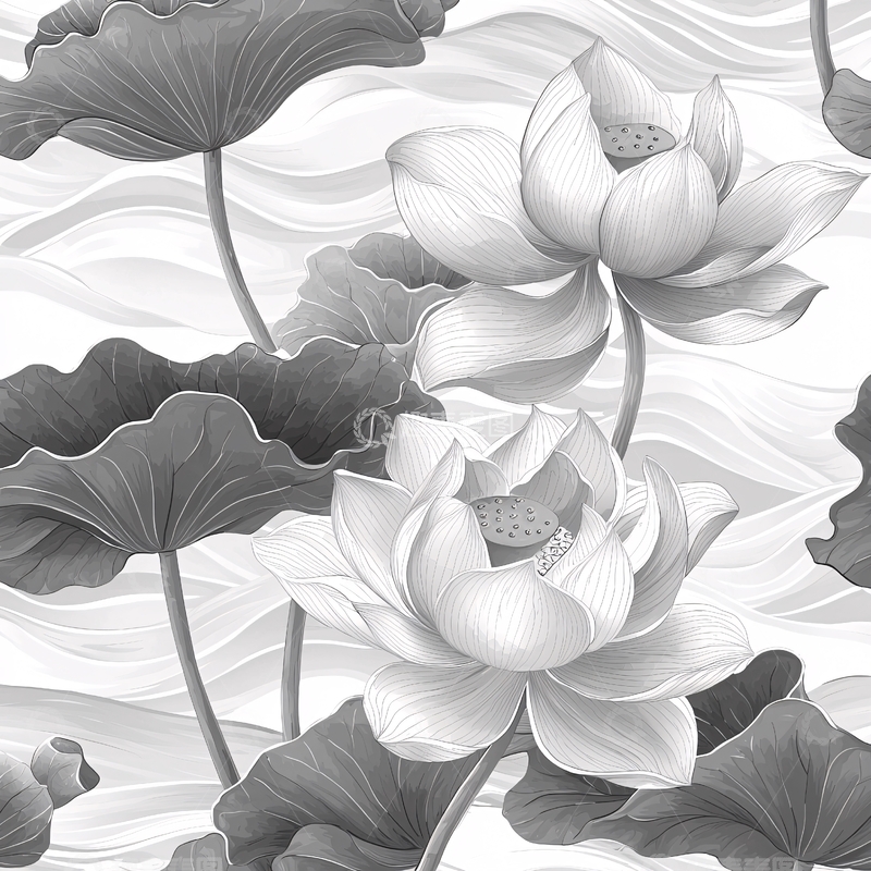 高清大图下载【趣麦麦图】水墨风莲花图案背景
