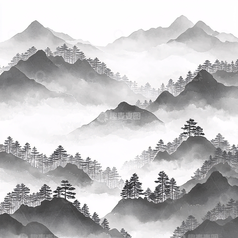 高清大图下载【趣麦麦图】水墨风格的山峦叠嶂图