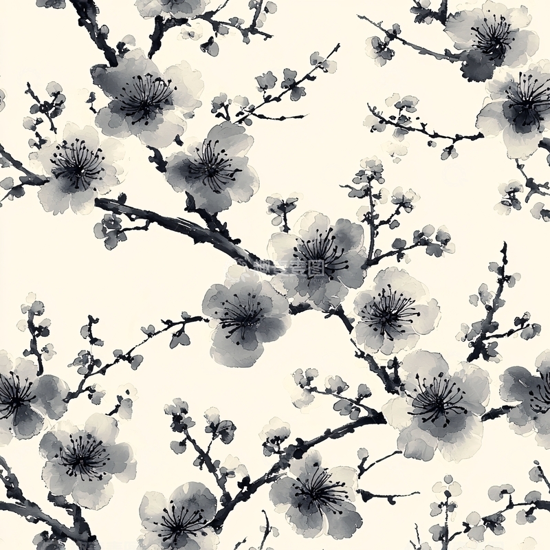高清大图下载【趣麦麦图】水墨梅花图案