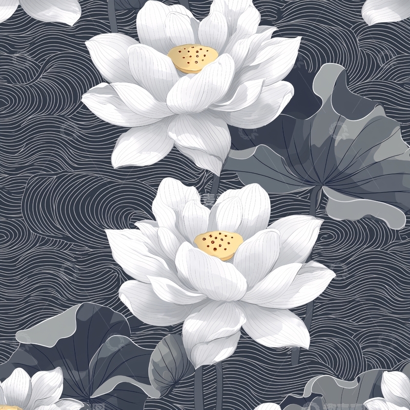 高清大图下载【趣麦麦图】白色莲花背景纹样
