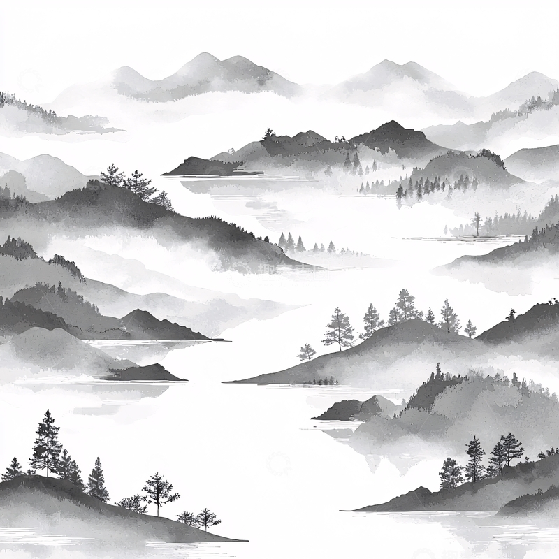 高清大图下载【趣麦麦图】水墨山水云雾缭绕