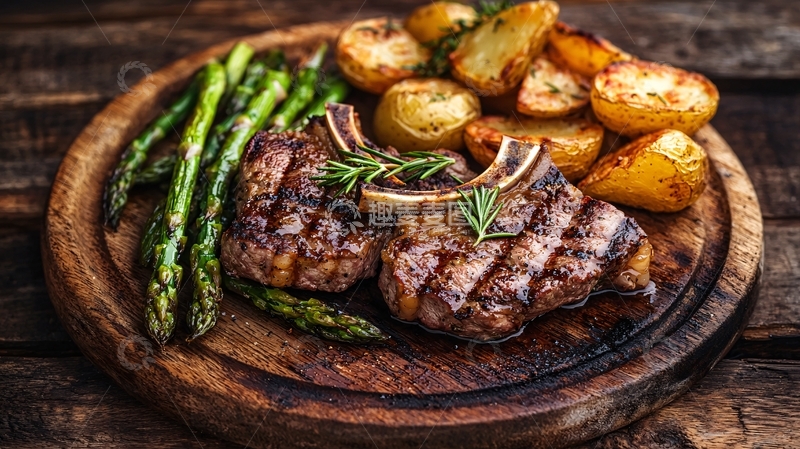 高清大图下载【趣麦麦图】烤肉配芦笋土豆