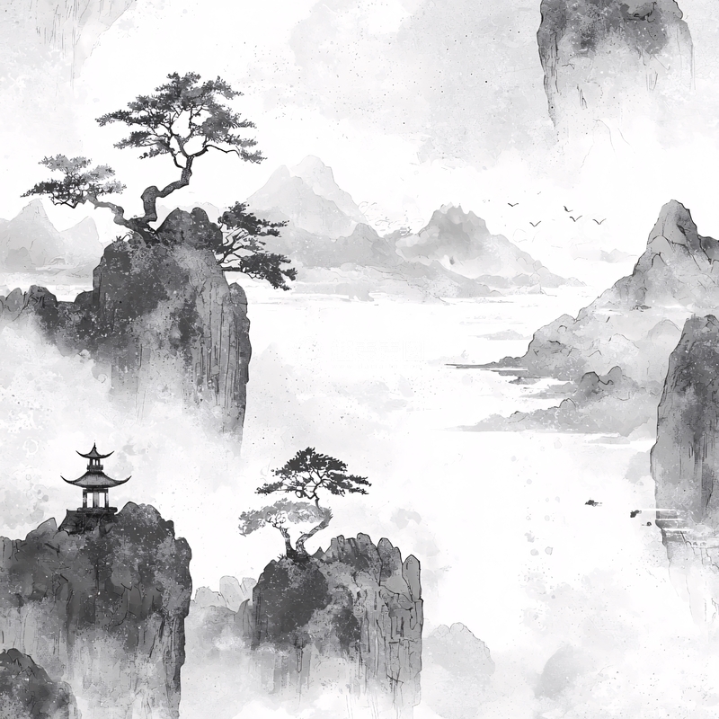 高清大图下载【趣麦麦图】水墨山水云雾缭绕意境