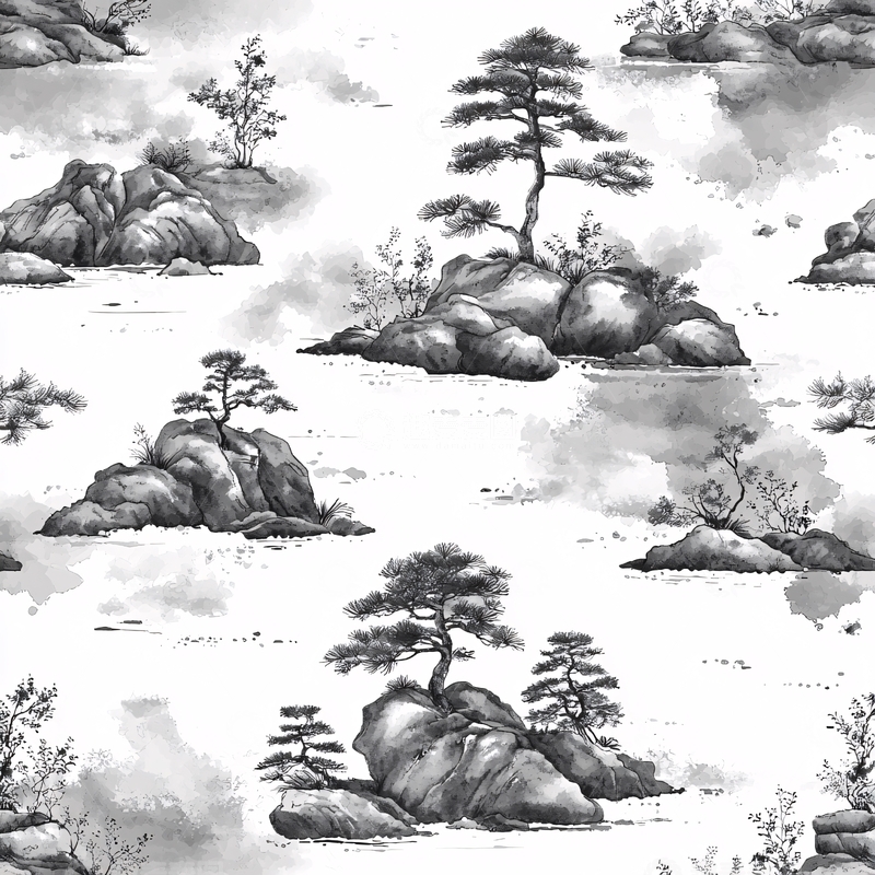 高清大图下载【趣麦麦图】水墨山水黑白图案