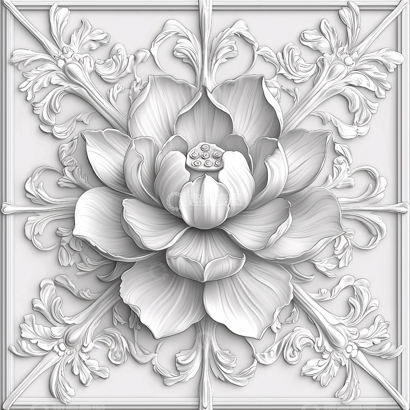 高清大图下载【趣麦麦图】浮雕莲花图案装饰