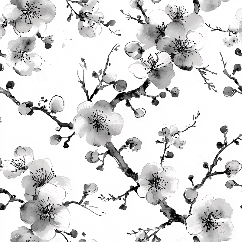 高清大图下载【趣麦麦图】水墨风格的梅花图案