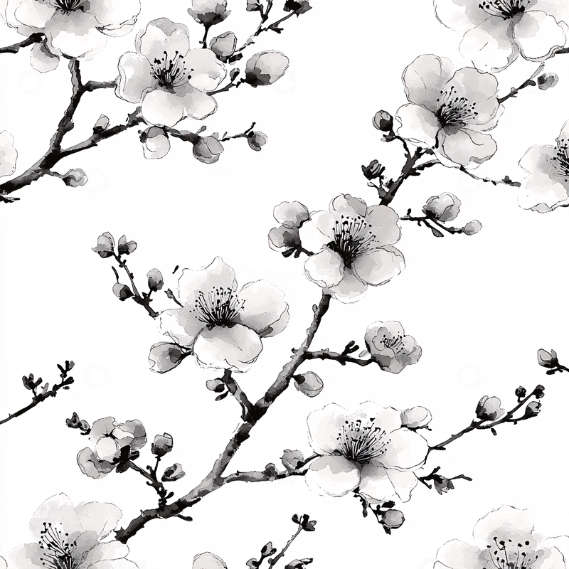 高清大图下载【趣麦麦图】水墨风白花图案