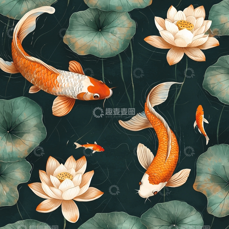 高清大图下载【趣麦麦图】锦鲤莲花